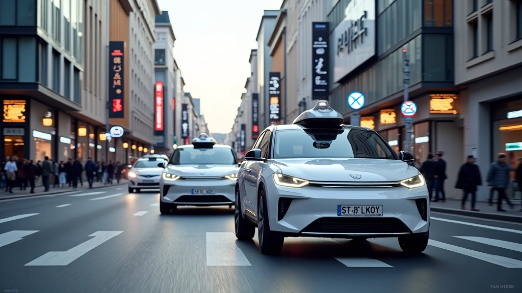 Ateities scenarijus su autonominiais taksi automobiliais miesto gatvėse